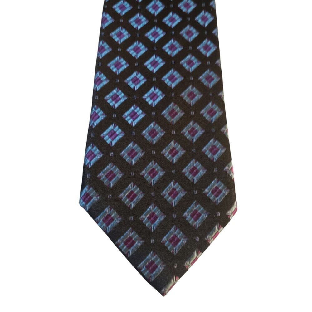 Stafford Signature Mens Tie 7-Fold Designer Luxury‎ Black Teal Purple Geometric